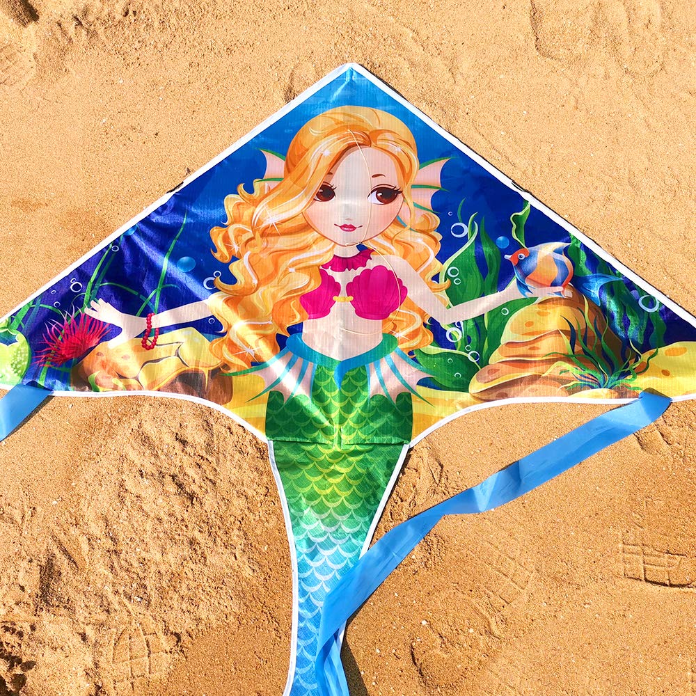Mint's Colorful Life Large Mermaid Kite – Easy-Fly Delta Kite for Girls and Kids with Strong Rods and 300ft Line