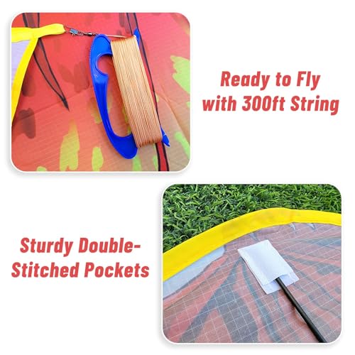 Mint's Colorful Life Red Dragon Kite – Easy-to-Fly 51x33 Inch Kite with 300ft String for Kids and Adults