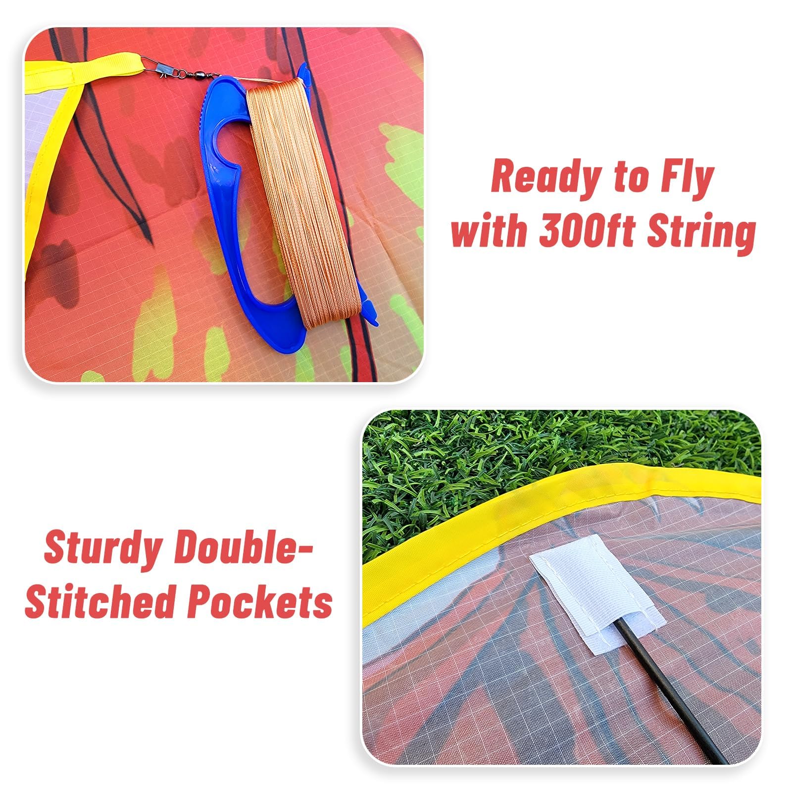 Mint's Colorful Life Red Dragon Kite – Easy-to-Fly 51x33 Inch Kite with 300ft String for Kids and Adults