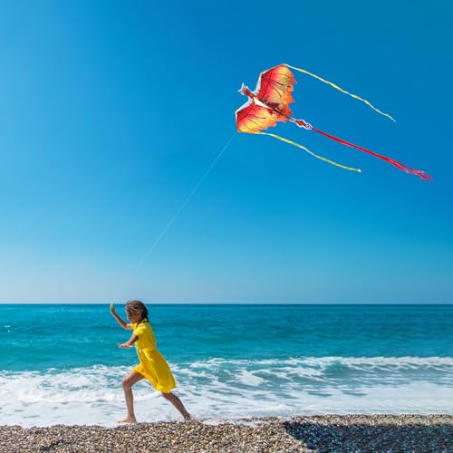 Mint's Colorful Life Red Dragon Kite – Easy-to-Fly 51x33 Inch Kite with 300ft String for Kids and Adults