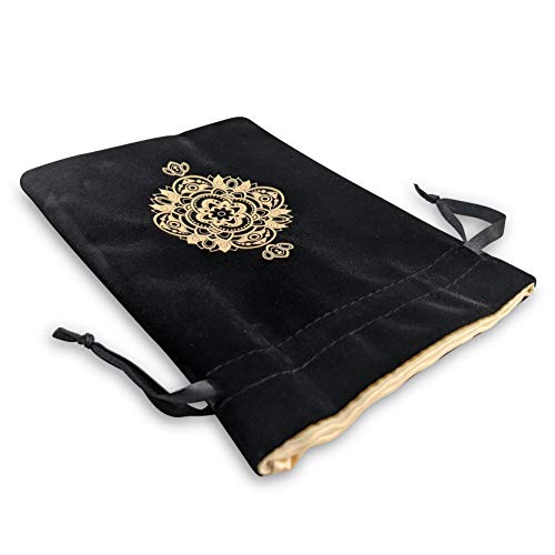 Miriyan Mandala Drawstring Pouch - Velvet & Satin Tarot Bag, 7x5 Inches, Black