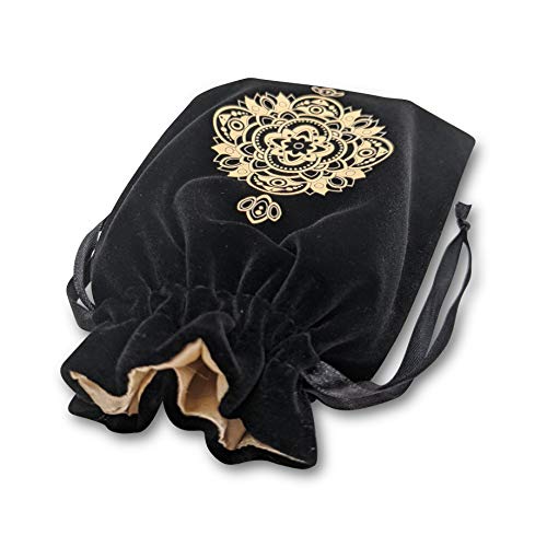 Miriyan Mandala Drawstring Pouch - Velvet & Satin Tarot Bag, 7x5 Inches, Black