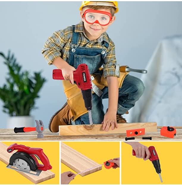 Misco Battery Operated Power Drill Toy with Sound, Light, and Adjustable Speed for Kids Ages 3+