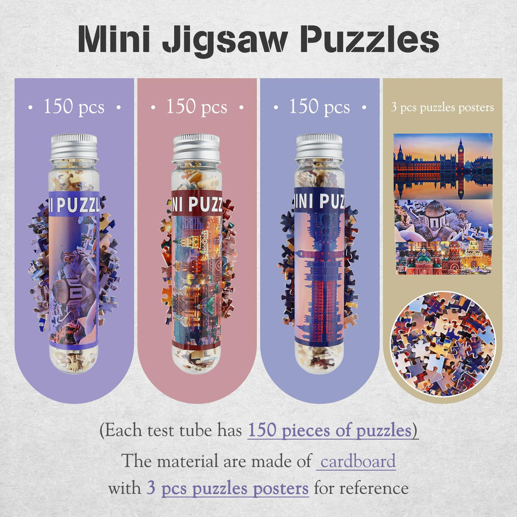 MISITU Small Jigsaw Puzzles for Adults – 150 Piece Mini Puzzles (Pack of 3), 6x4 Inches, Travel-Friendly Micro Puzzles