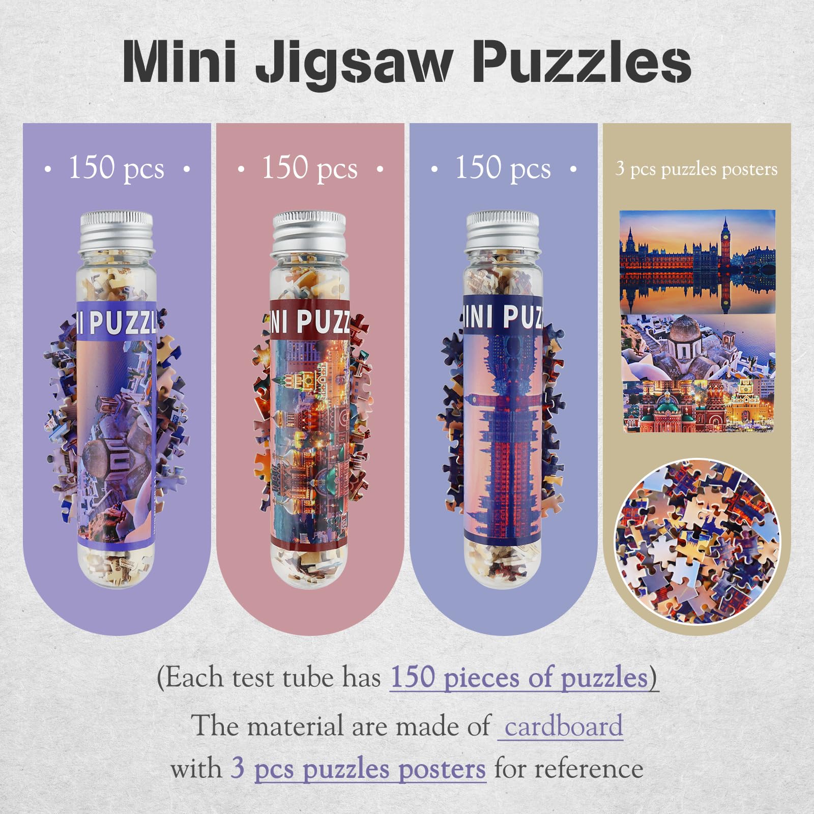 MISITU Small Jigsaw Puzzles for Adults – 150 Piece Mini Puzzles (Pack of 3), 6x4 Inches, Travel-Friendly Micro Puzzles