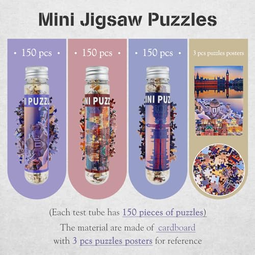 MISITU Small Jigsaw Puzzles for Adults – 150 Piece Mini Puzzles (Pack of 3), 6x4 Inches, Travel-Friendly Micro Puzzles