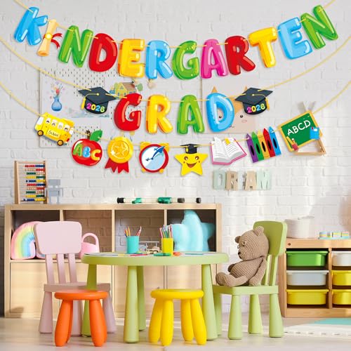 MISS FANTASY Kindergarten Graduation Banner Set - 3 Pre-Assembled Banners with 16ft Ribbon Each, No DIY Adjustable Decor for Classroom Party