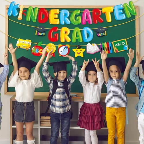 MISS FANTASY Kindergarten Graduation Banner Set - 3 Pre-Assembled Banners with 16ft Ribbon Each, No DIY Adjustable Decor for Classroom Party