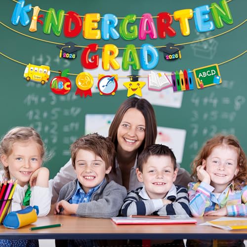 MISS FANTASY Kindergarten Graduation Banner Set - 3 Pre-Assembled Banners with 16ft Ribbon Each, No DIY Adjustable Decor for Classroom Party