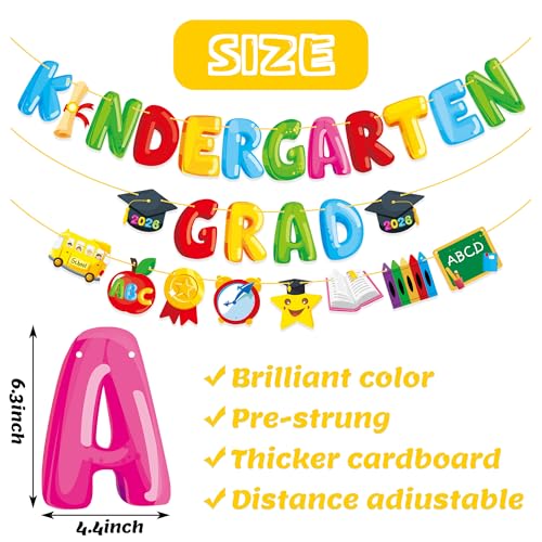 MISS FANTASY Kindergarten Graduation Banner Set - 3 Pre-Assembled Banners with 16ft Ribbon Each, No DIY Adjustable Decor for Classroom Party
