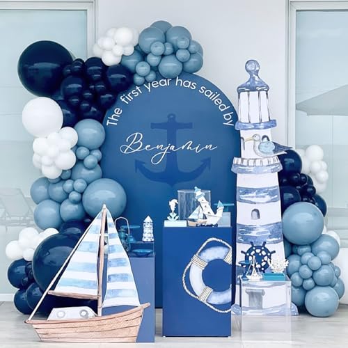 Misty Blue Balloon Garland Kit - 54 Latex Balloons 18 12 10 5 Inch Matte Smog Blue for Birthday Baby Shower Gender Reveal Boho Decor