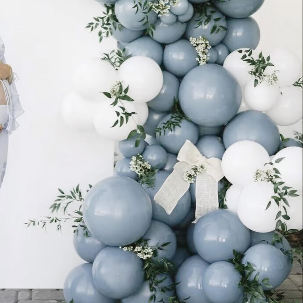 Misty Blue Balloon Garland Kit - 54 Latex Balloons 18 12 10 5 Inch Matte Smog Blue for Birthday Baby Shower Gender Reveal Boho Decor