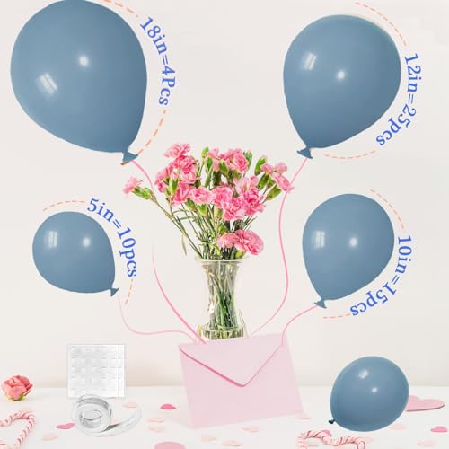 Misty Blue Balloon Garland Kit - 54 Latex Balloons 18 12 10 5 Inch Matte Smog Blue for Birthday Baby Shower Gender Reveal Boho Decor