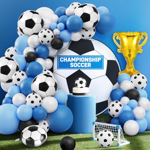 Miucat 103-Piece Soccer Balloon Arch Kit – Blue and White Football Party Set with Foil Balloons