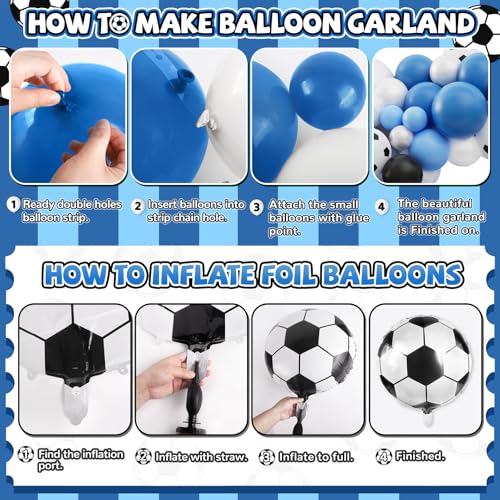 Miucat 103-Piece Soccer Balloon Arch Kit – Blue and White Football Party Set with Foil Balloons