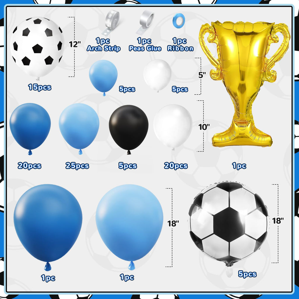 Miucat 103-Piece Soccer Balloon Arch Kit – Blue and White Football Party Set with Foil Balloons
