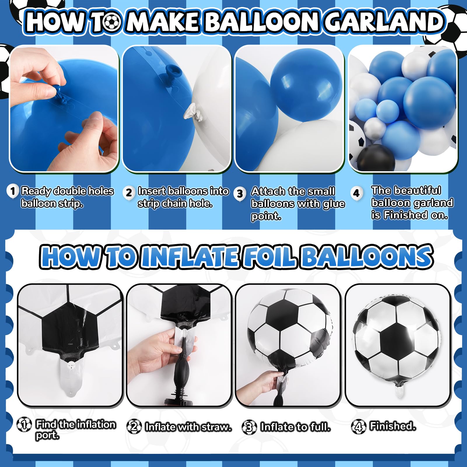 Miucat 103-Piece Soccer Balloon Arch Kit – Blue and White Football Party Set with Foil Balloons