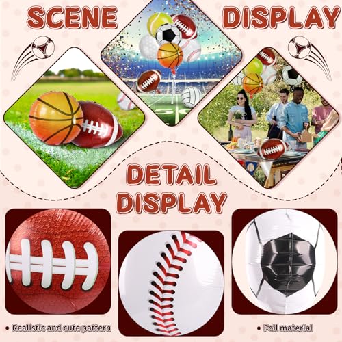 Miucat 28 Pieces Sports Foil Balloon Set - 18 Inch Mylar Balloons for Sports Themed Birthday Party