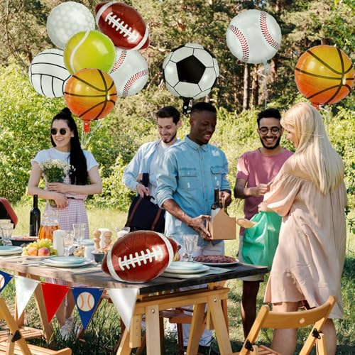 Miucat 28 Pieces Sports Foil Balloon Set - 18 Inch Mylar Balloons for Sports Themed Birthday Party