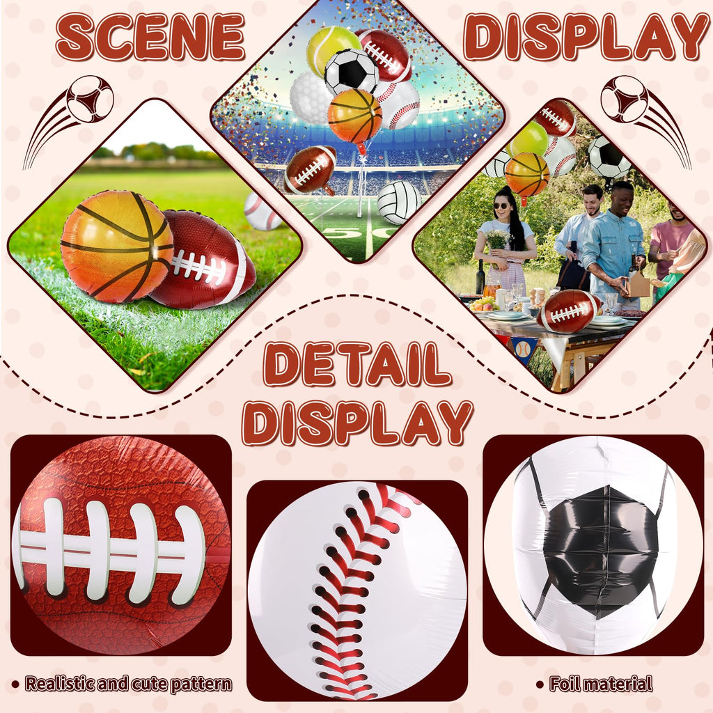 Miucat 28 Pieces Sports Foil Balloon Set - 18 Inch Mylar Balloons for Sports Themed Birthday Party