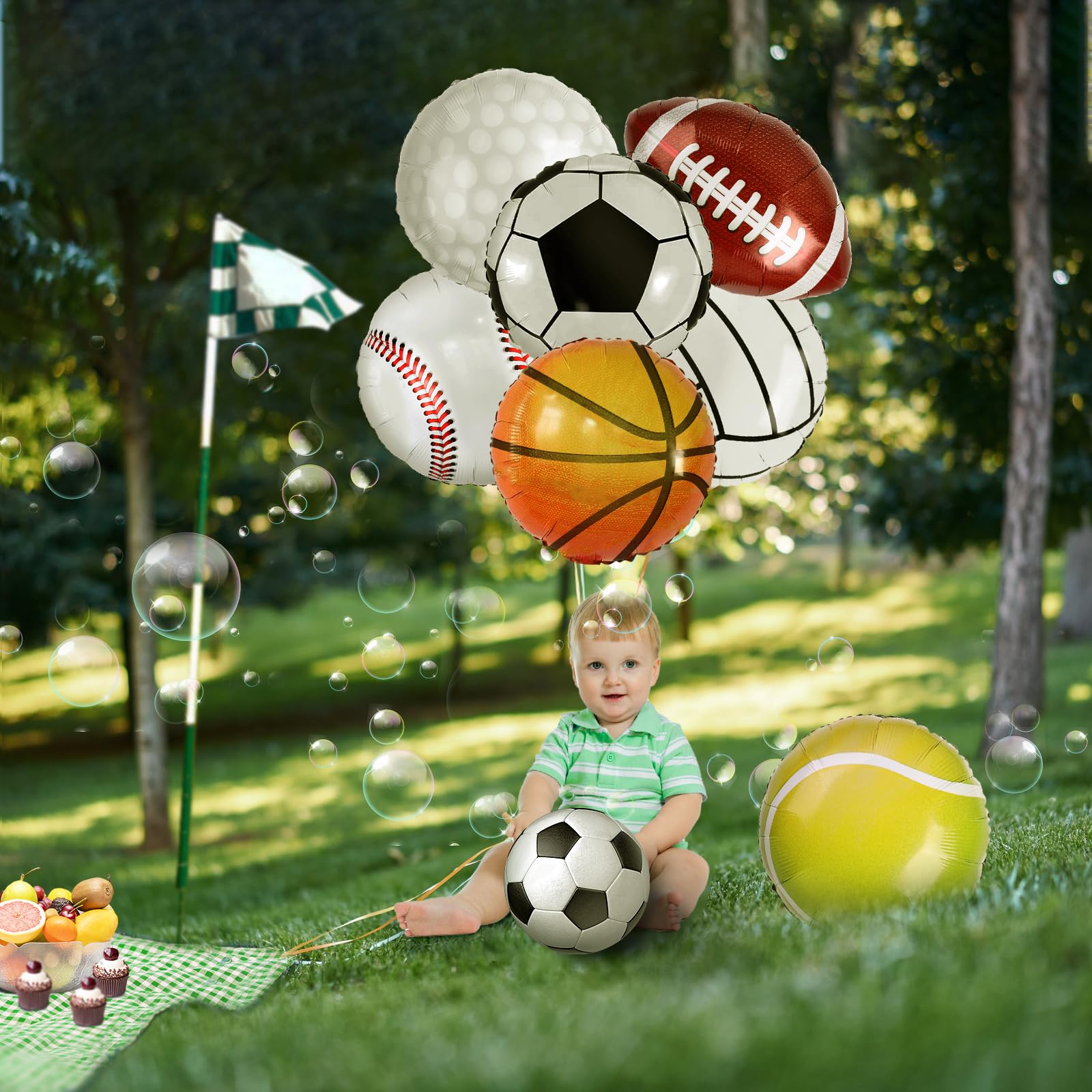 Miucat 28 Pieces Sports Foil Balloon Set - 18 Inch Mylar Balloons for Sports Themed Birthday Party