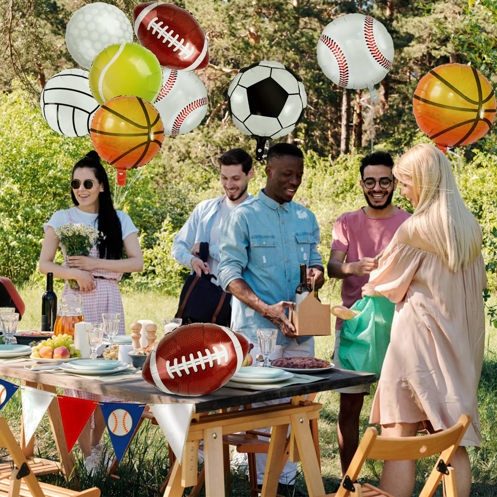 Miucat 28 Pieces Sports Foil Balloon Set - 18 Inch Mylar Balloons for Sports Themed Birthday Party