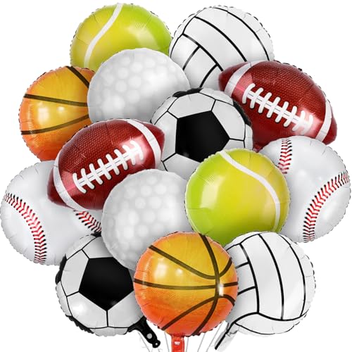 Miucat 28 Pieces Sports Foil Balloon Set - 18 Inch Mylar Balloons for Sports Themed Birthday Party