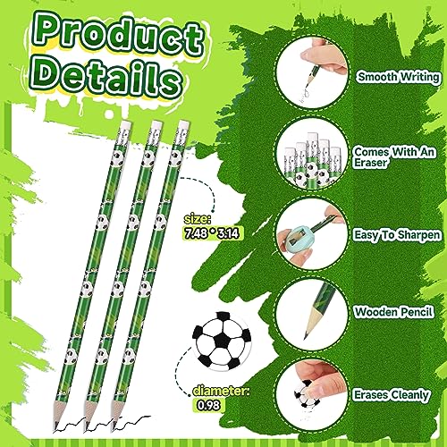 Miucat 72-Piece Soccer Pencil & Eraser Set – 36 Graphite Pencils and 36 Erasers for Kids, Party Favors, Classroom Rewards