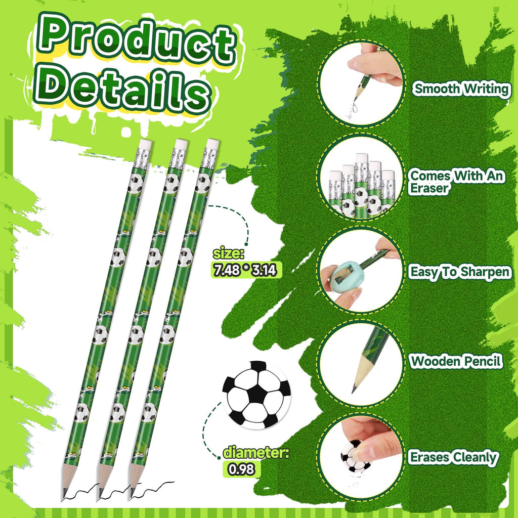 Miucat 72-Piece Soccer Pencil & Eraser Set – 36 Graphite Pencils and 36 Erasers for Kids, Party Favors, Classroom Rewards