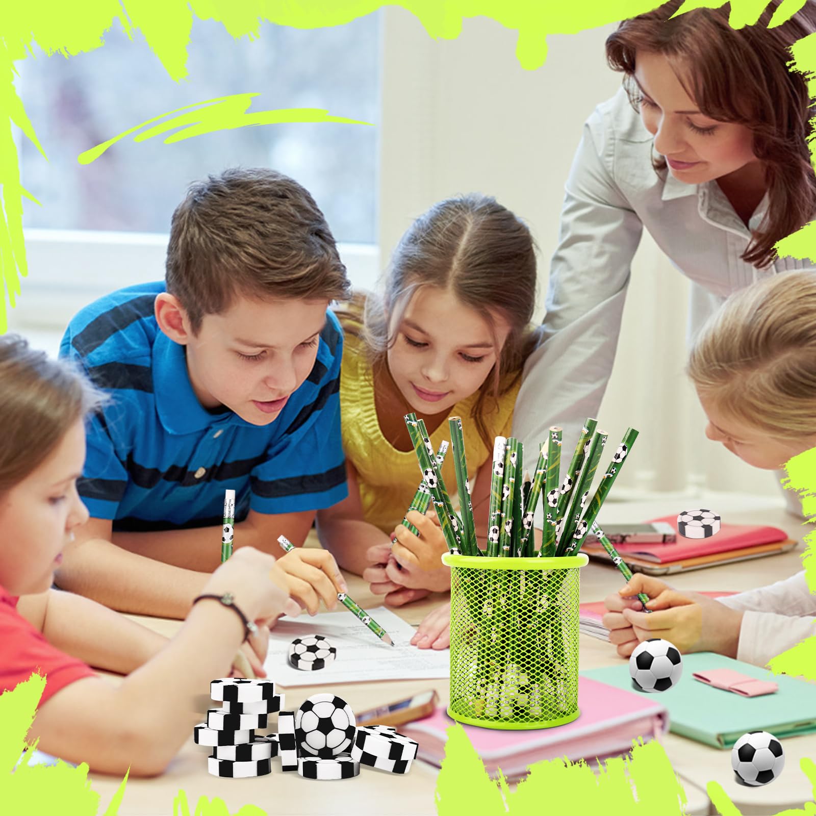 Miucat 72-Piece Soccer Pencil & Eraser Set – 36 Graphite Pencils and 36 Erasers for Kids, Party Favors, Classroom Rewards