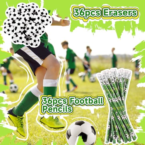 Miucat 72-Piece Soccer Pencil & Eraser Set – 36 Graphite Pencils and 36 Erasers for Kids, Party Favors, Classroom Rewards