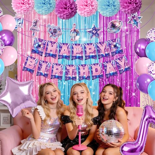 Miucat K-Style Purple Demon Birthday Decoration Set with Balloons and Banners for K-Pop Fans