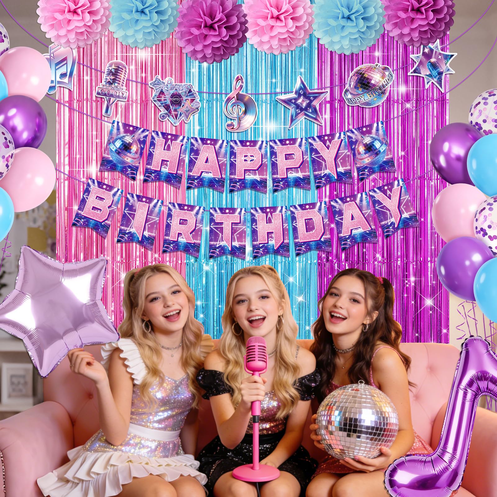Miucat K-Style Purple Demon Birthday Decoration Set with Balloons and Banners for K-Pop Fans