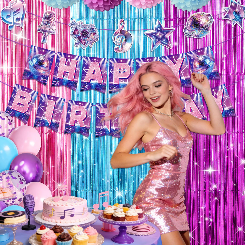 Miucat K-Style Purple Demon Birthday Decoration Set with Balloons and Banners for K-Pop Fans
