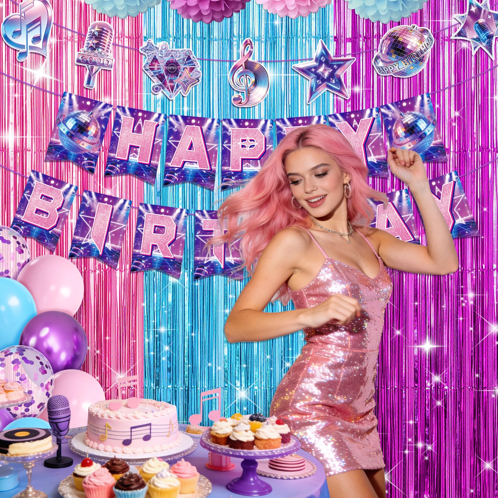 Miucat K-Style Purple Demon Birthday Decoration Set with Balloons and Banners for K-Pop Fans