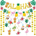 Miucat Pre-Strung Hawaiian Aloha Party Banner Set – 19-Piece Luau Decorations with Flamingo, Tiki, Gold Glitter