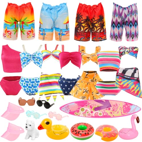 Miunana 12-Piece Doll Clothes & Accessories Set for 11.5-Inch Fashion Dolls – Swimsuits, Outfits, Skateboard, Lifebuoys & More