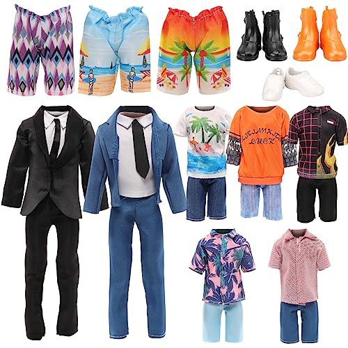 Miunana 12-Piece Wardrobe Set for 11.5-Inch Male Dolls – 5 Outfits & 3 Pairs Shoes, Formal & Casual