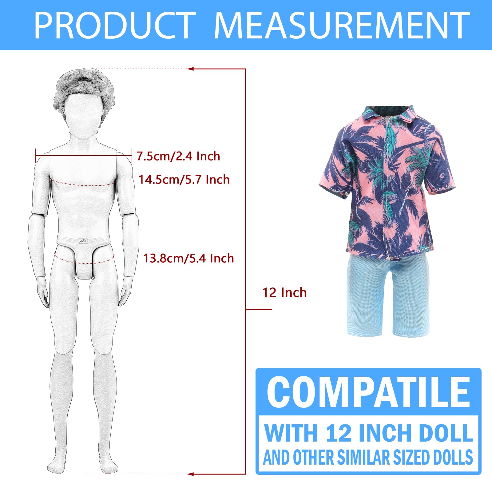 Miunana 12-Piece Wardrobe Set for 11.5-Inch Male Dolls – 5 Outfits & 3 Pairs Shoes, Formal & Casual