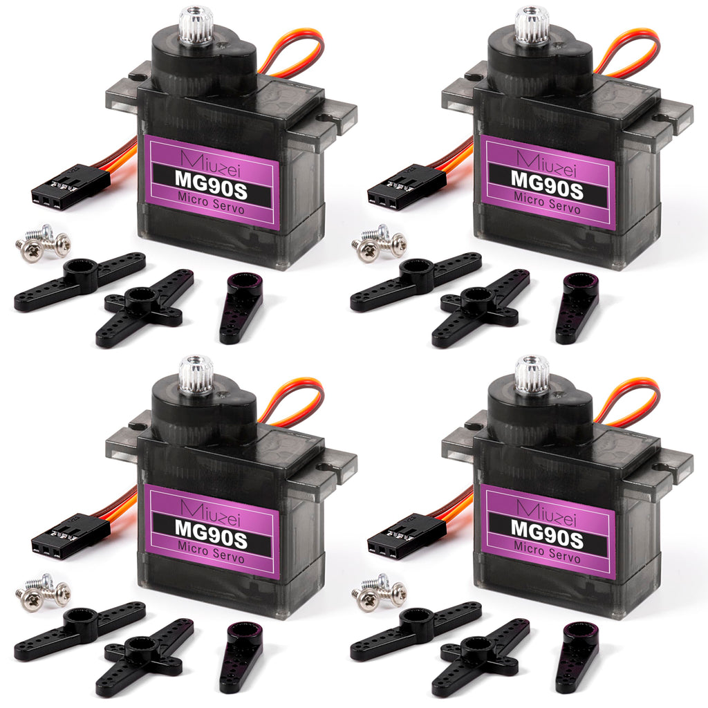 Miuzei MG90S 9G Micro Servo Motor 4-Pack – Metal Geared, High Torque for Arduino and RC Projects