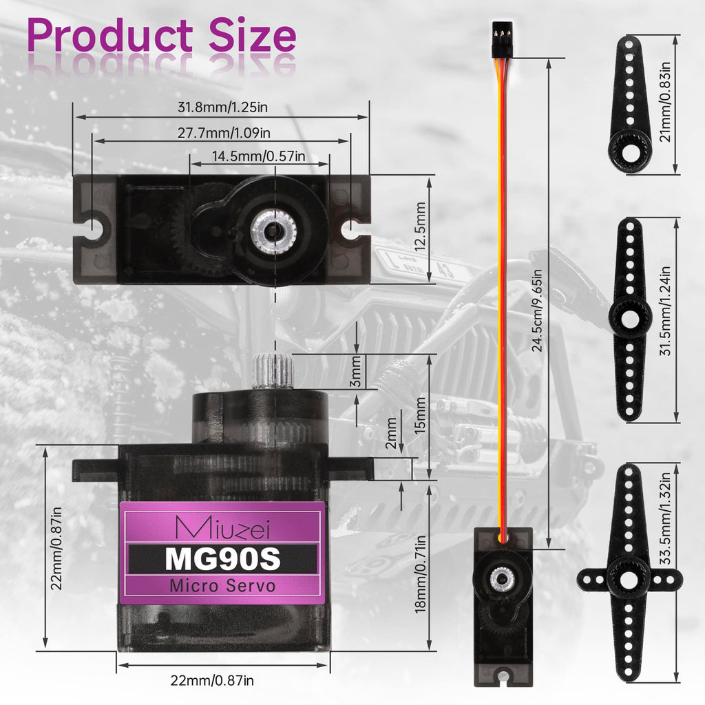 Miuzei MG90S 9G Micro Servo Motor 4-Pack – Metal Geared, High Torque for Arduino and RC Projects