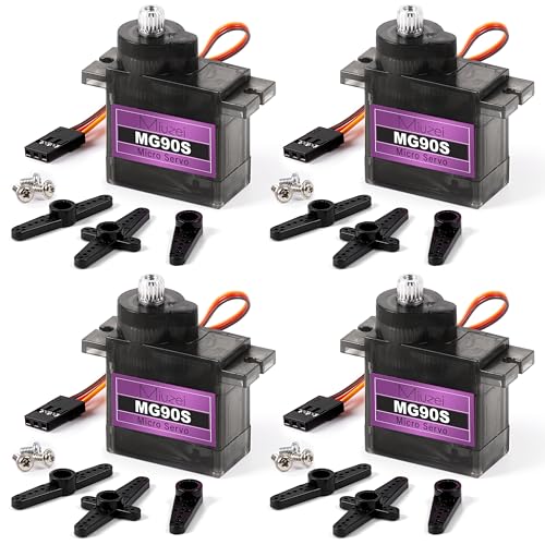 Miuzei MG90S 9G Micro Servo Motor 4-Pack – Metal Geared, High Torque for Arduino and RC Projects
