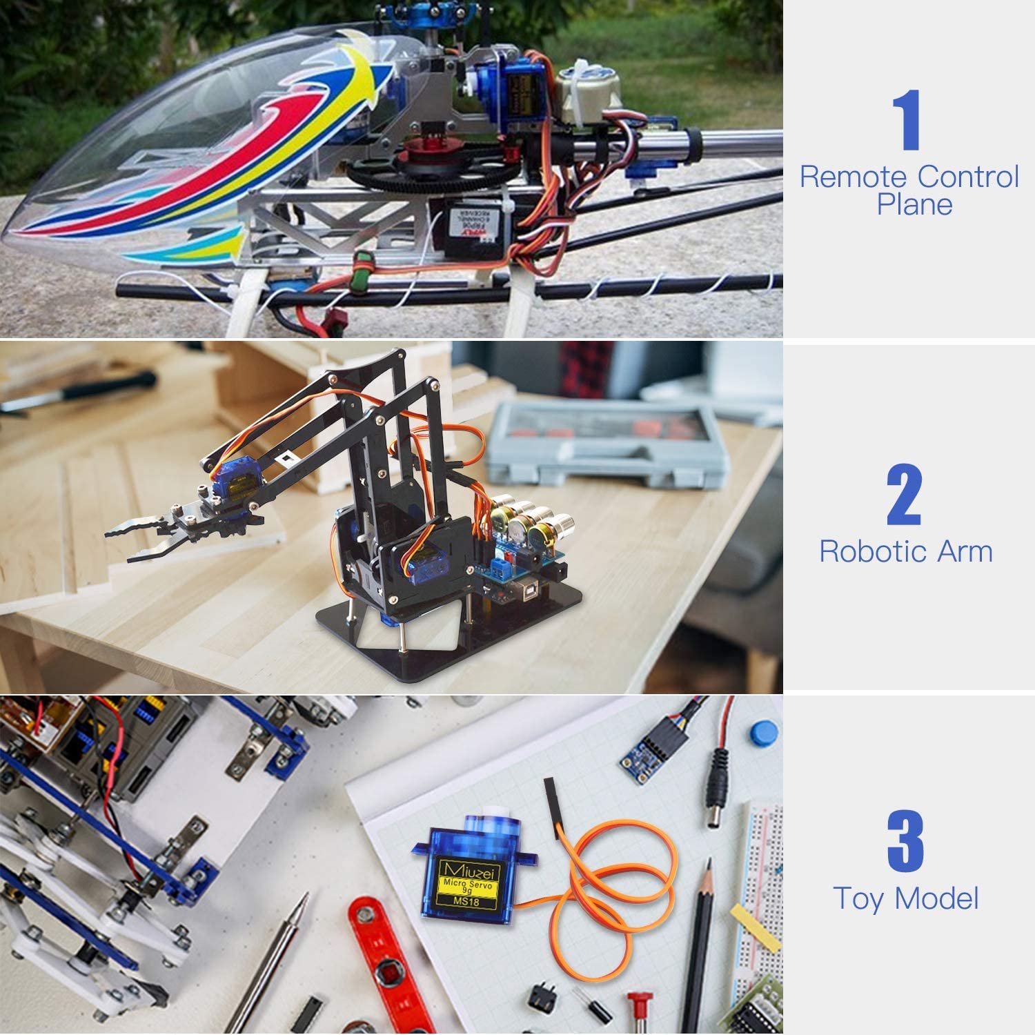 Miuzei SG90 9g Micro Servo Motors 5-Pack for RC Cars, Arduino, and Robotics Projects
