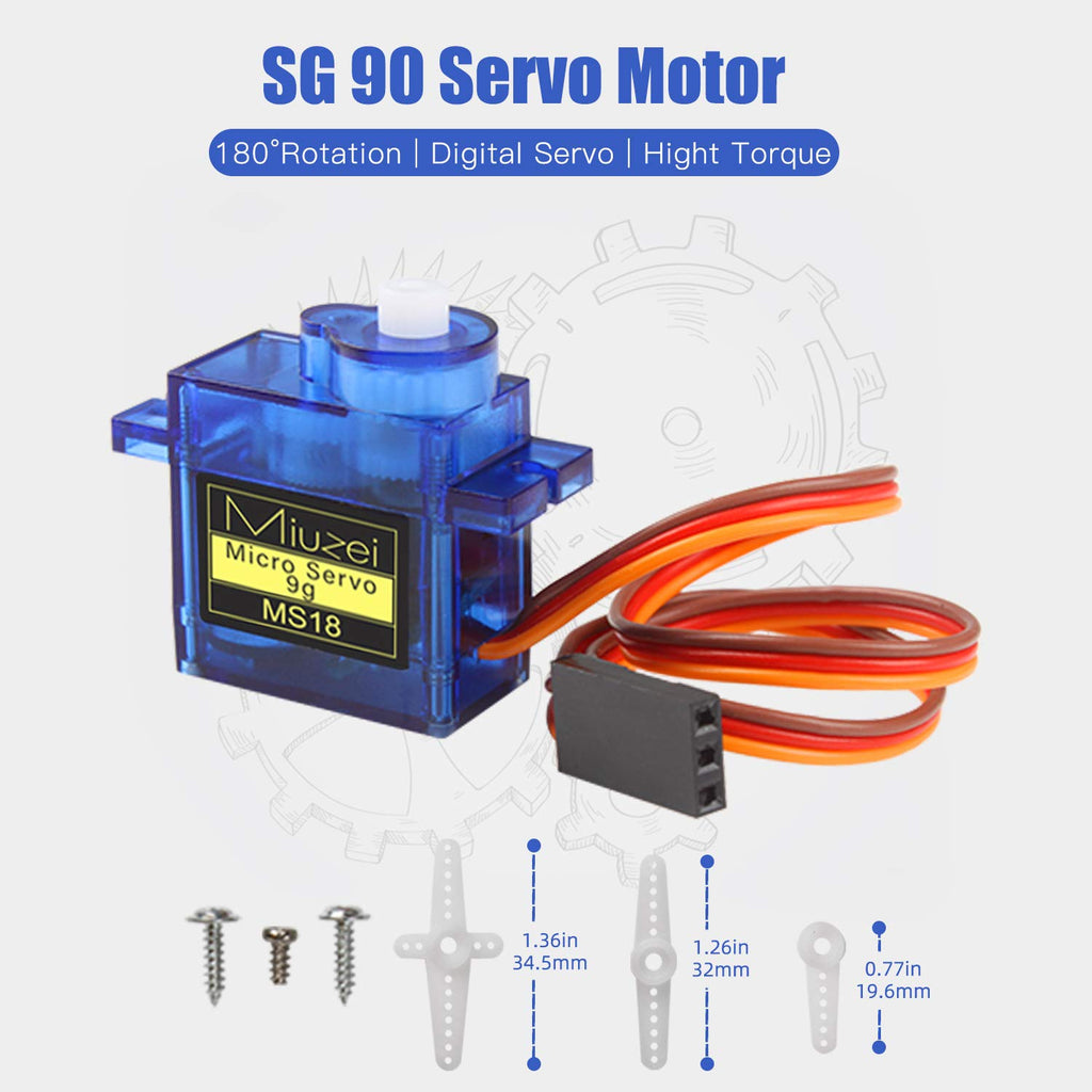Miuzei SG90 9g Micro Servo Motors 5-Pack for RC Cars, Arduino, and Robotics Projects