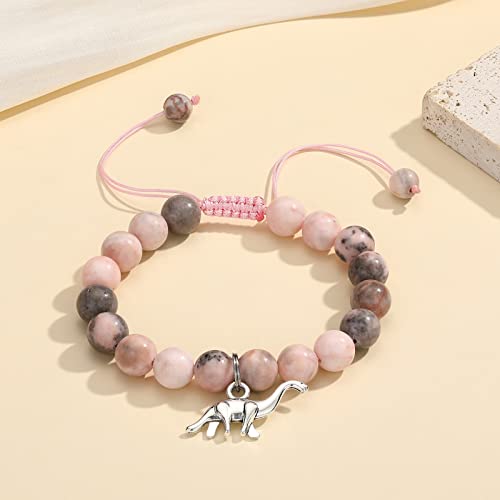 MIXJOY Pink Natural Stone Braided Bead Bracelet – Cute Horse Jewelry Gift for Teen Granddaughter or Niece