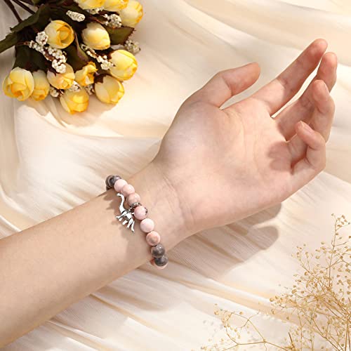 MIXJOY Pink Natural Stone Braided Bead Bracelet – Cute Horse Jewelry Gift for Teen Granddaughter or Niece