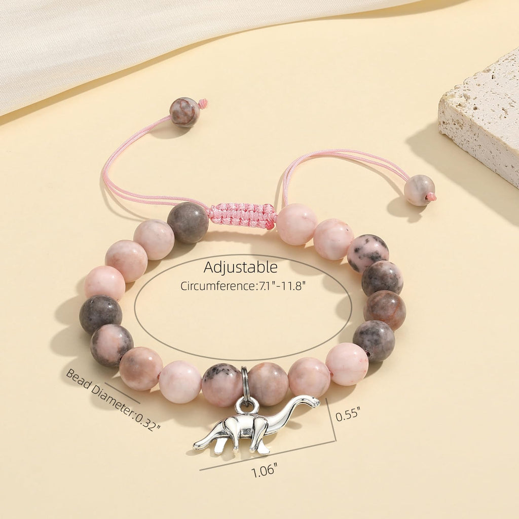MIXJOY Pink Natural Stone Braided Bead Bracelet – Cute Horse Jewelry Gift for Teen Granddaughter or Niece