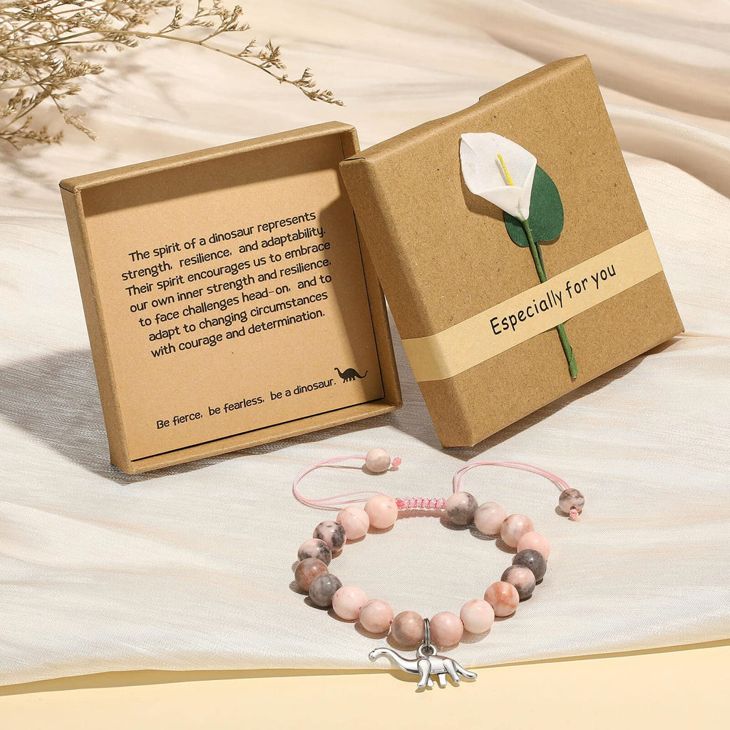 MIXJOY Pink Natural Stone Braided Bead Bracelet – Cute Horse Jewelry Gift for Teen Granddaughter or Niece