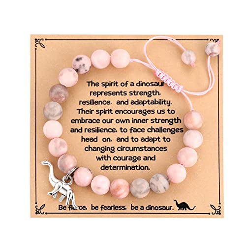 MIXJOY Pink Natural Stone Braided Bead Bracelet – Cute Horse Jewelry Gift for Teen Granddaughter or Niece