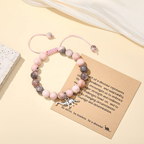 MIXJOY Pink Natural Stone Braided Bead Bracelet – Cute Horse Jewelry Gift for Teen Granddaughter or Niece